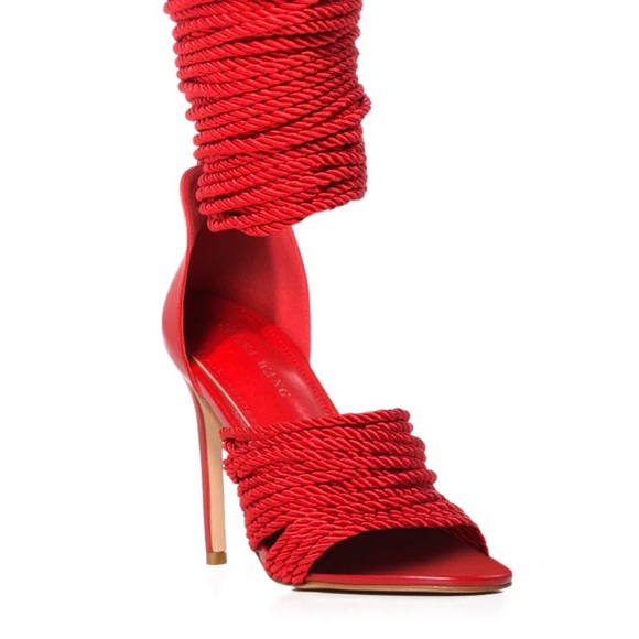 Chic Red Rope Women's High Heel Sandals - Picture 4 of 7